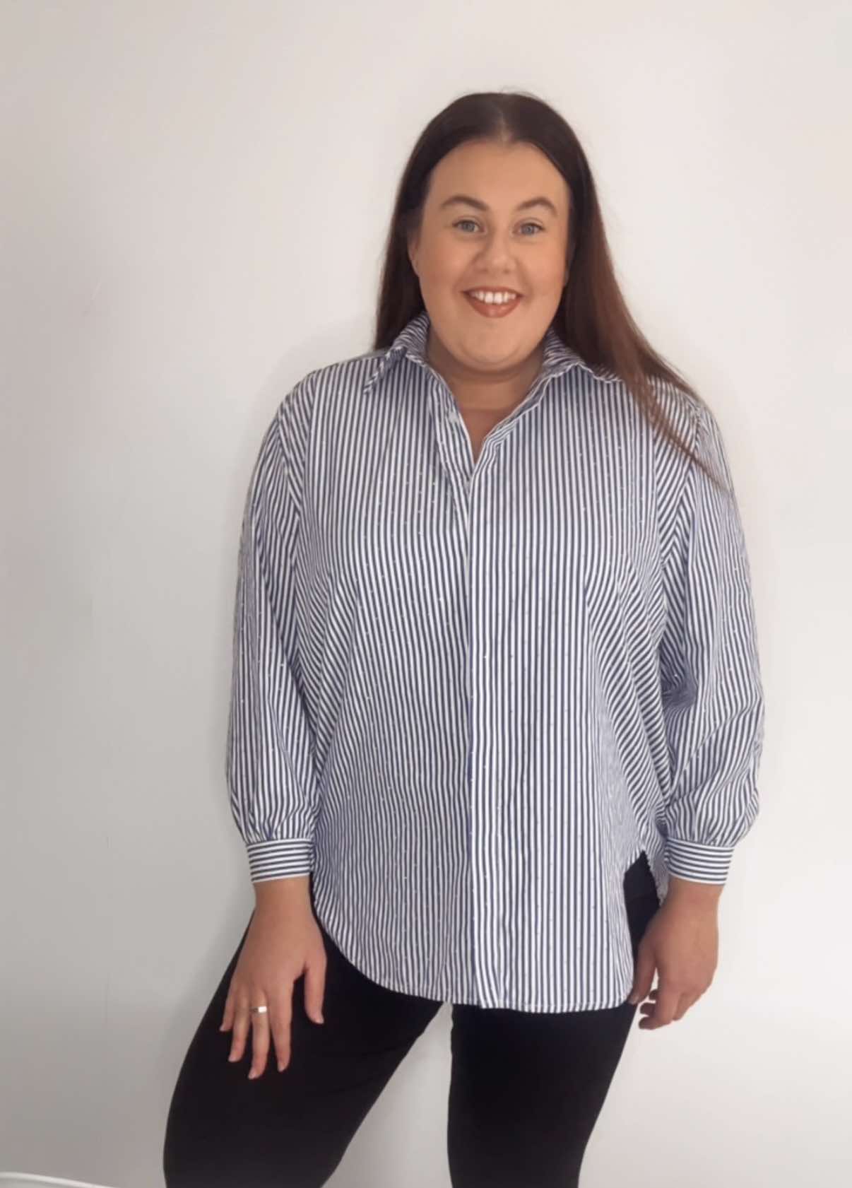 Long Line Navy & White Striped Shirt