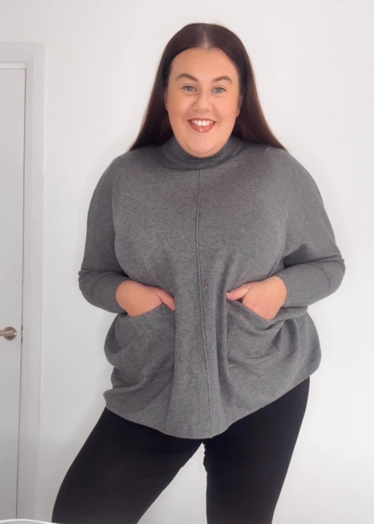 Grey High Neck Jumper with pockets!