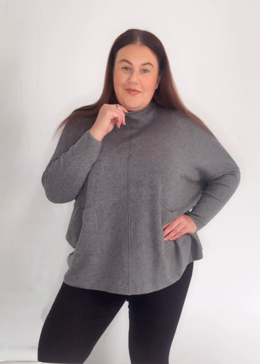 Grey High Neck Jumper with pockets!