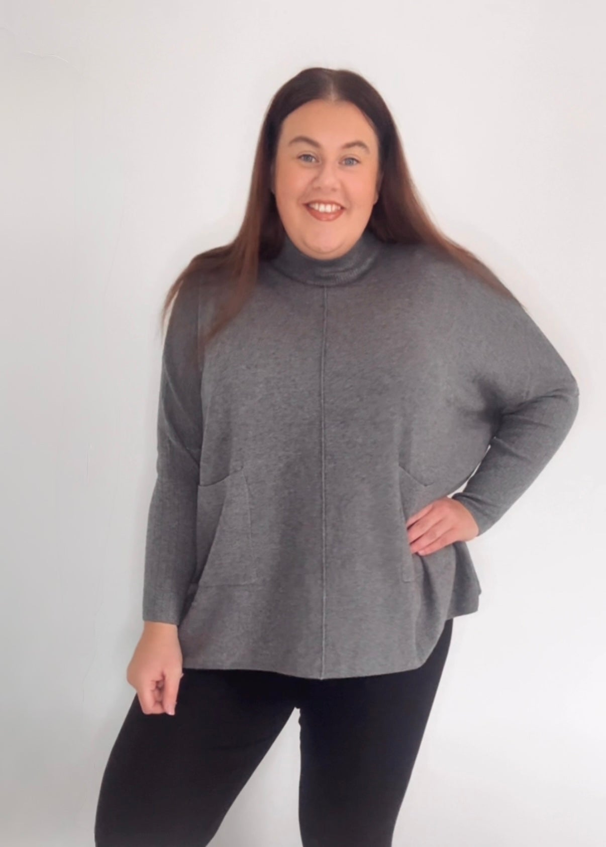 Grey High Neck Jumper with pockets!