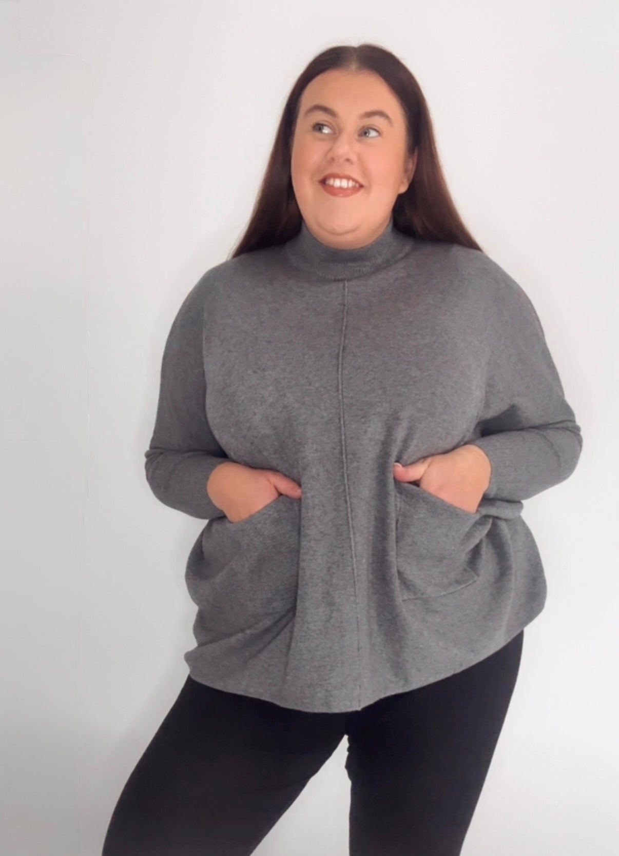 Grey High Neck Jumper with pockets!